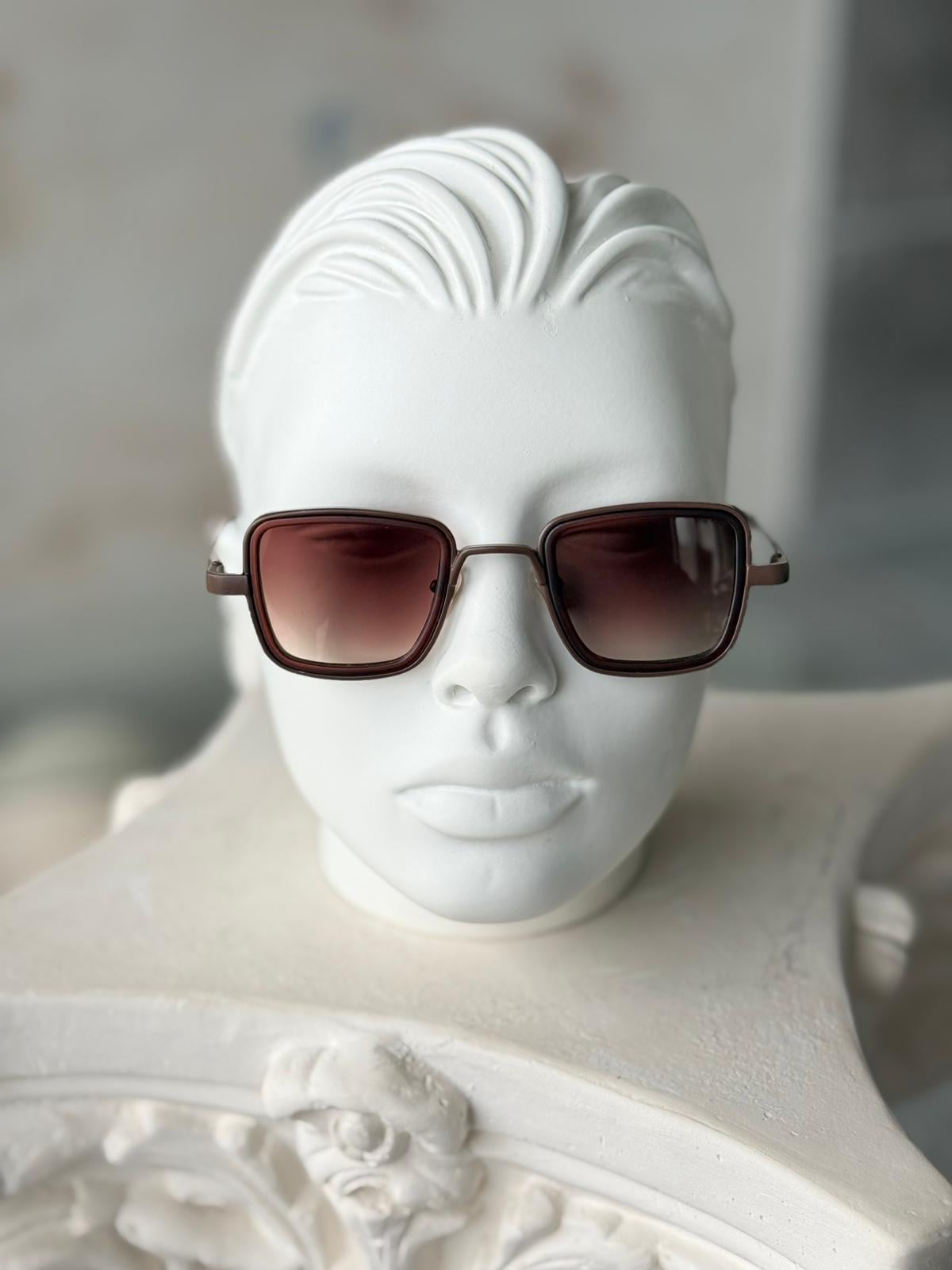 Brown Lens Brown Steel Frame Sunglasses