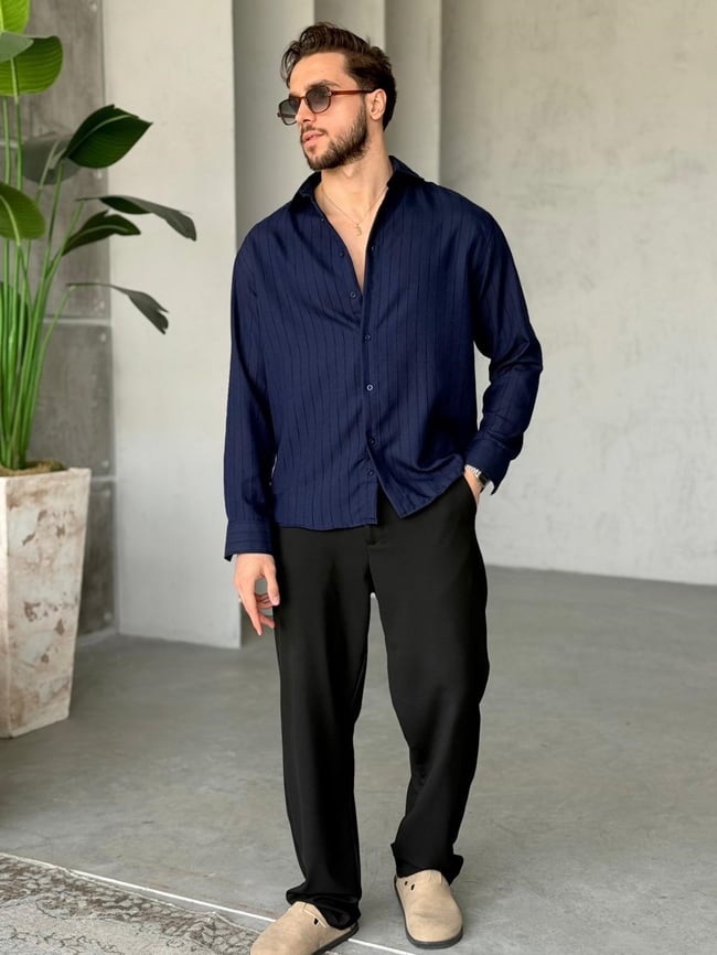 Prestige Striped Shirt – Navy Blue | GML.014