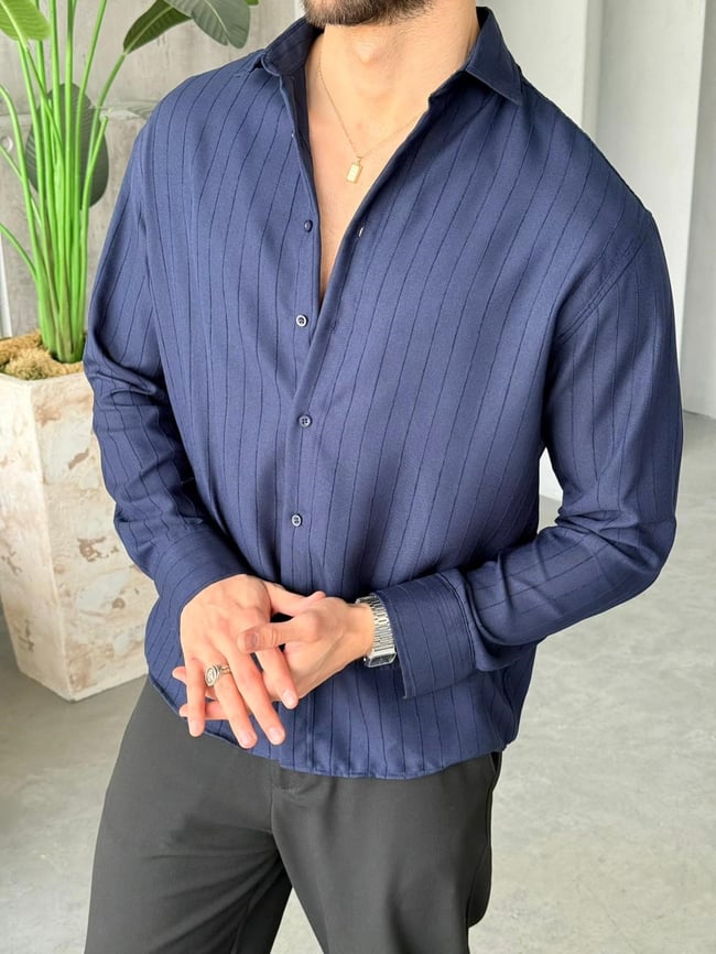 Prestige Striped Shirt – Navy Blue | GML.014