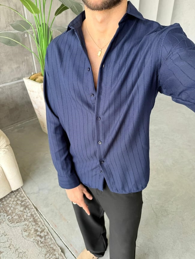 Prestige Striped Shirt – Navy Blue | GML.014