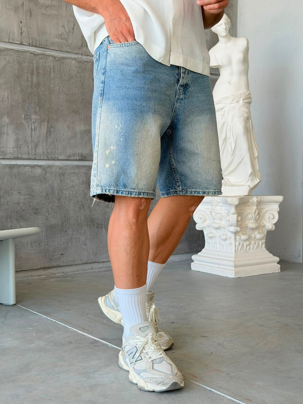 Paint Detail Denim Shorts