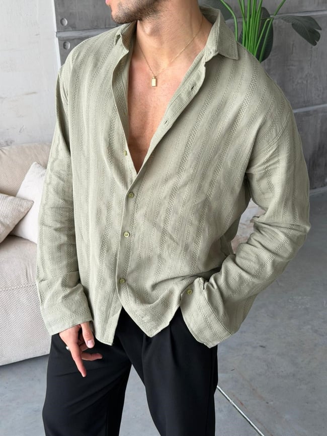 Patterned Linen Shirt – Khaki V |  GML.015