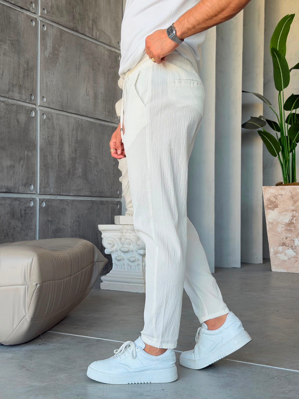 White Waffle Jogger Pants