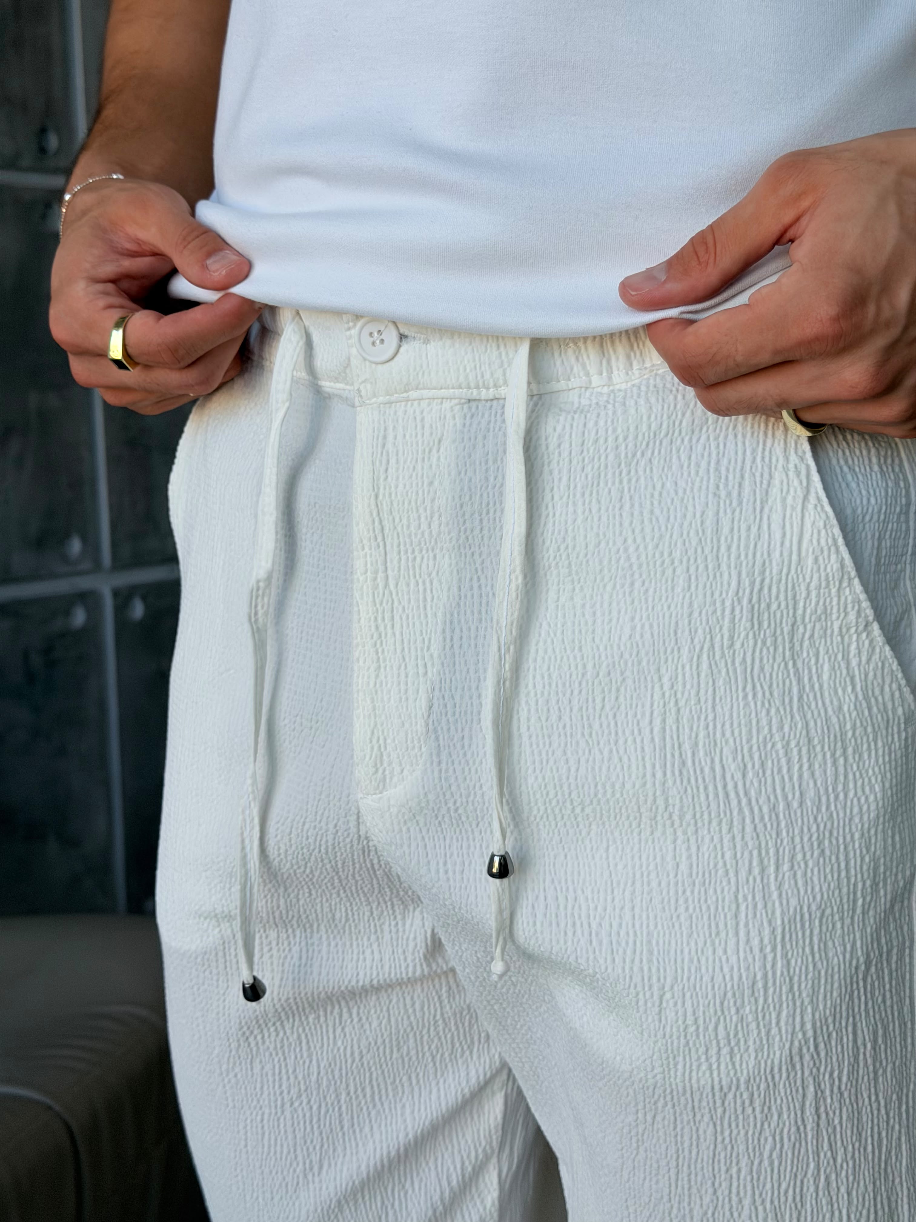 White Waffle Jogger Pants