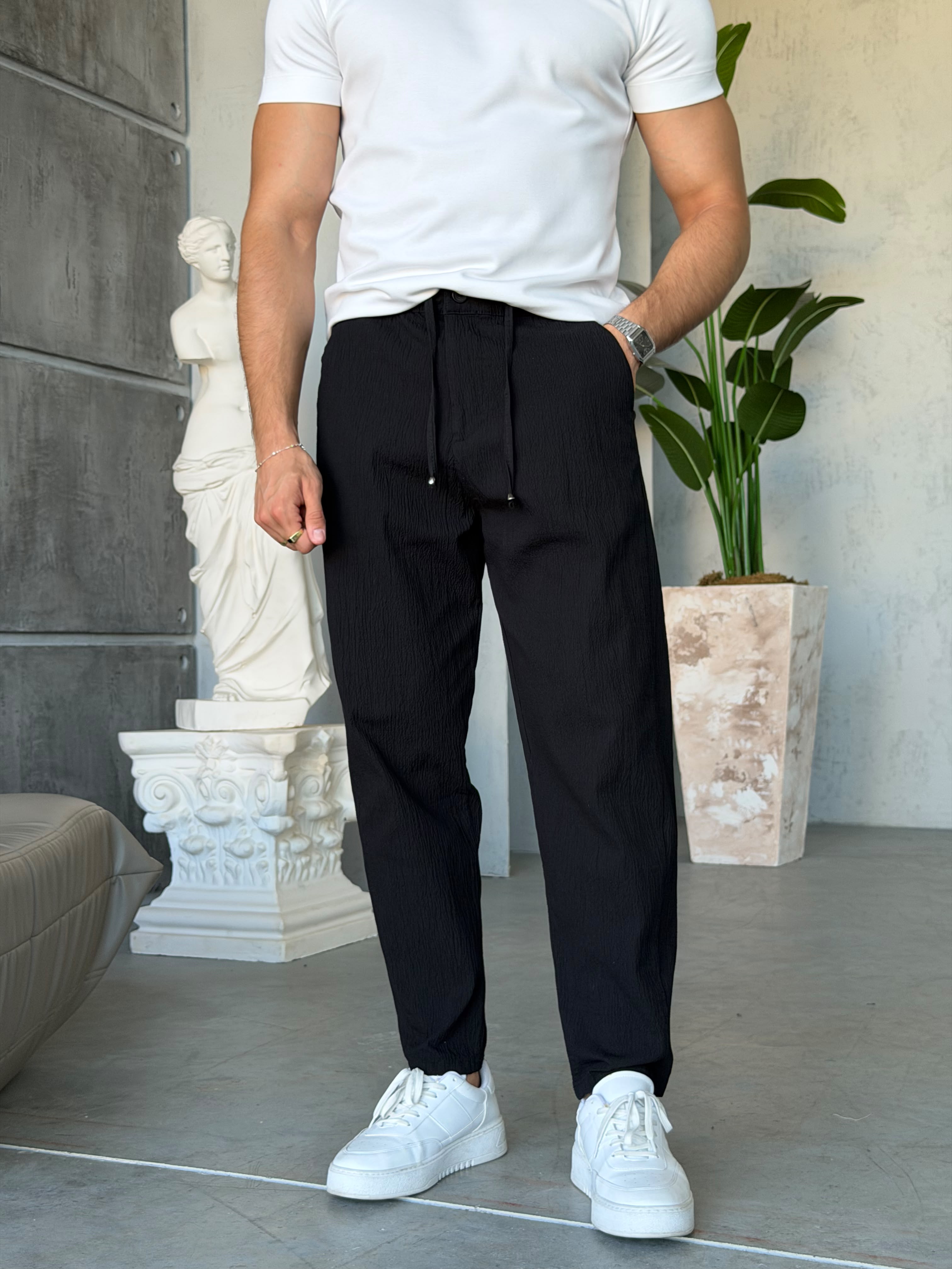 Black Waffle Jogger Pants