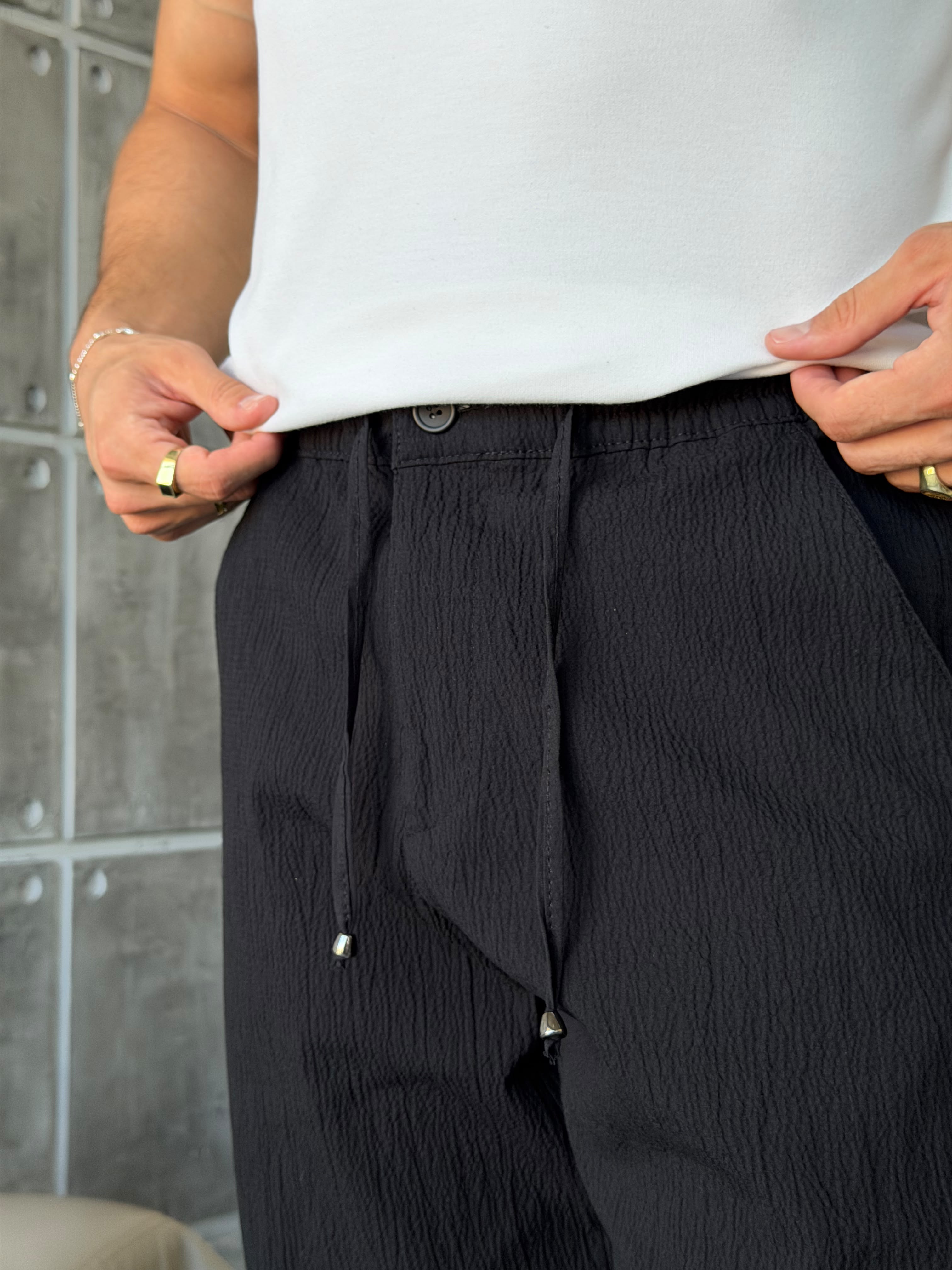 Black Waffle Jogger Pants