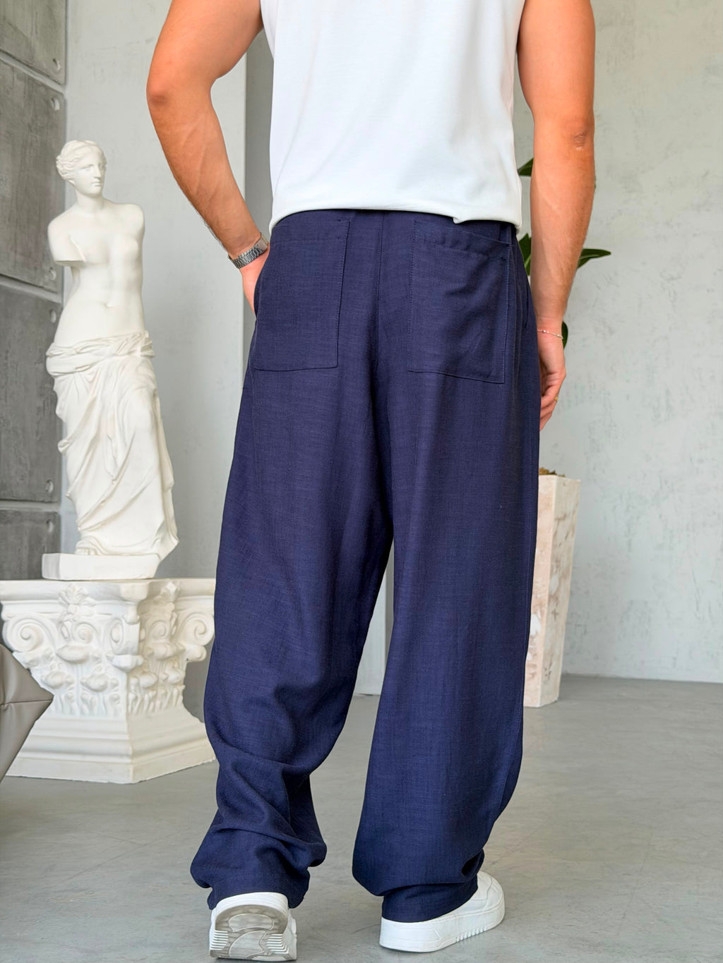 Linen Pleated Baggy Pants