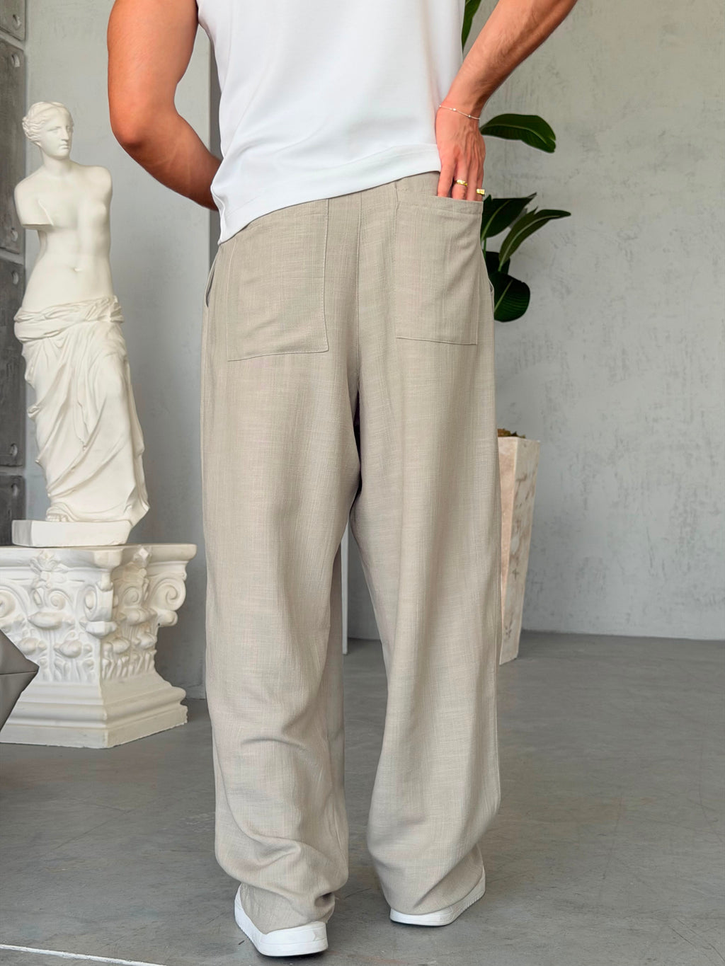 Linen Pleated Baggy Pants