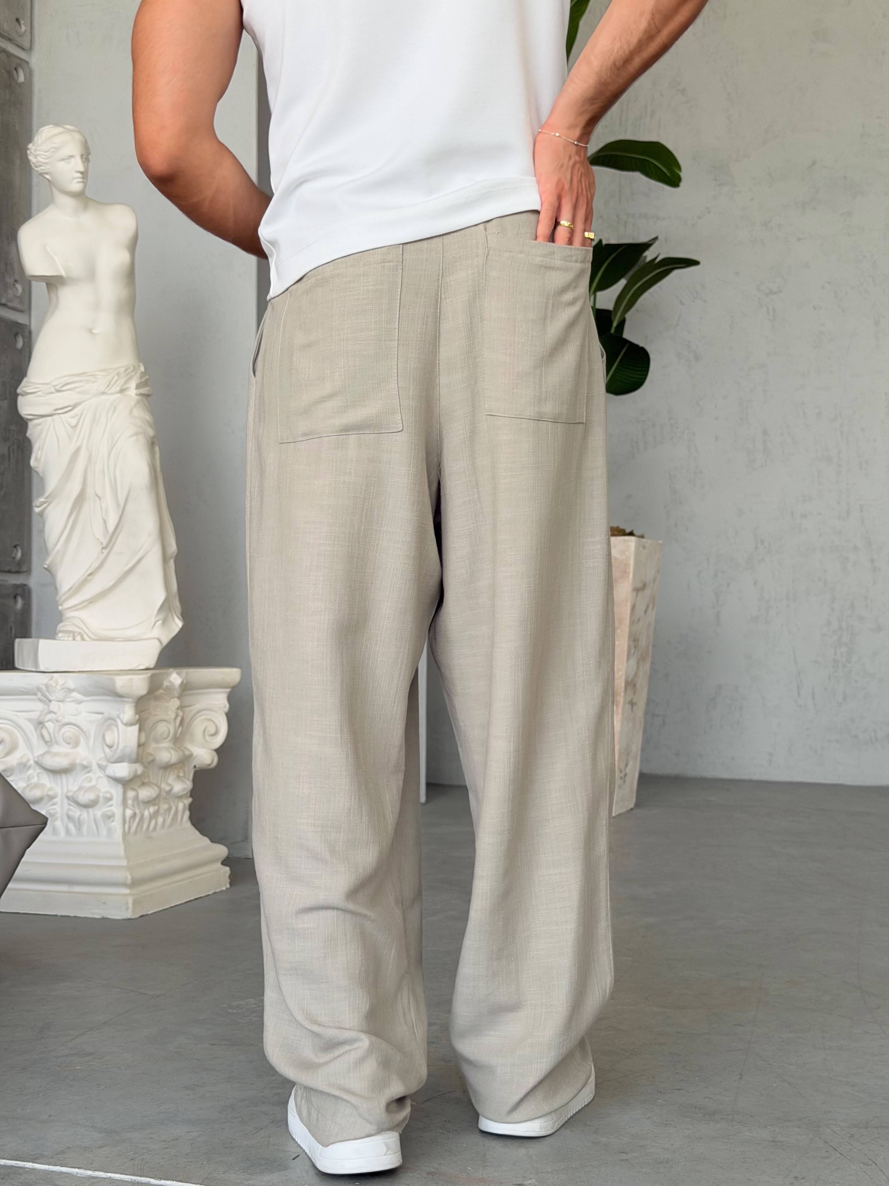 Linen Pleated Baggy Pants