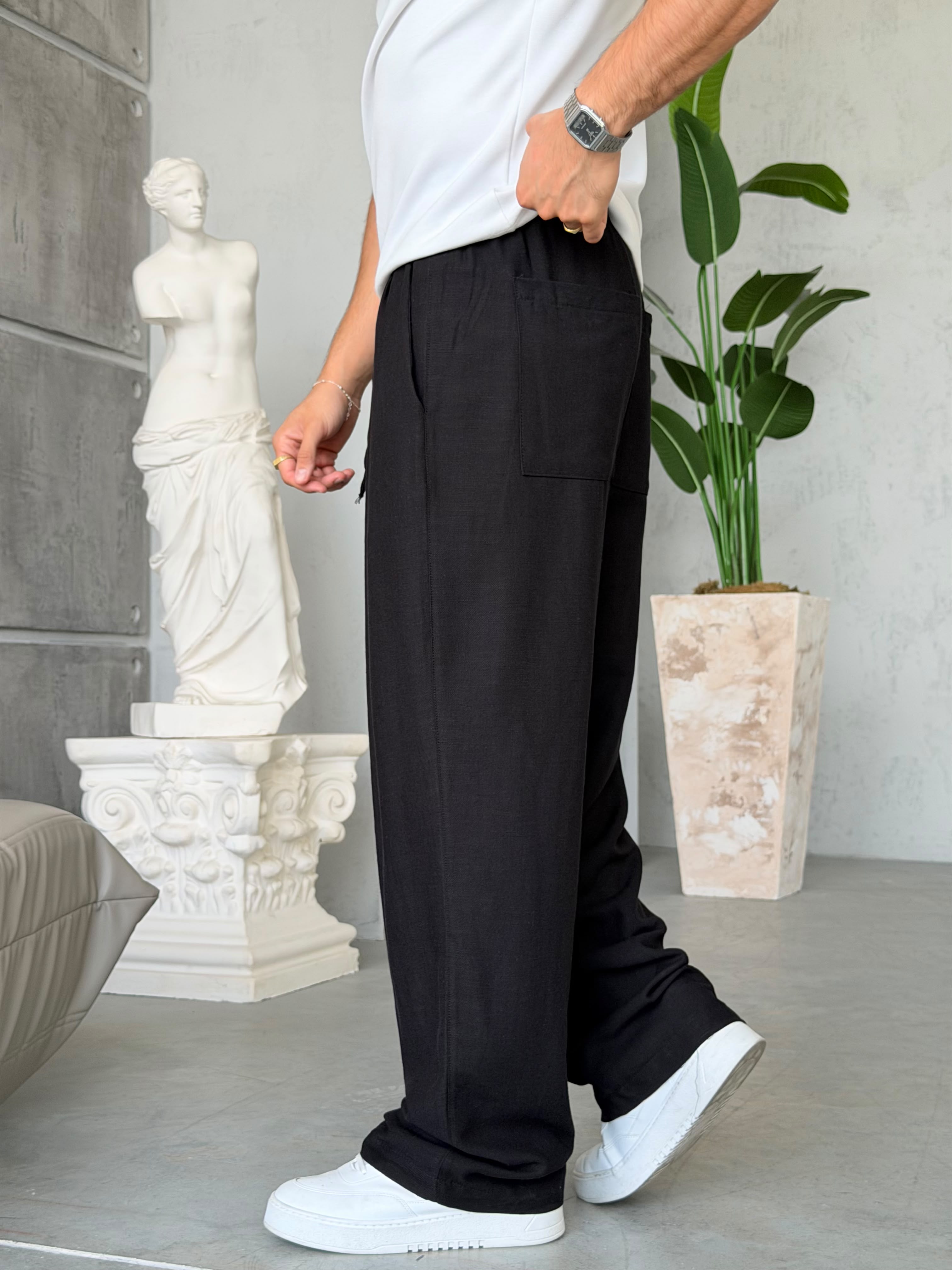 Linen Pleated Baggy Pants