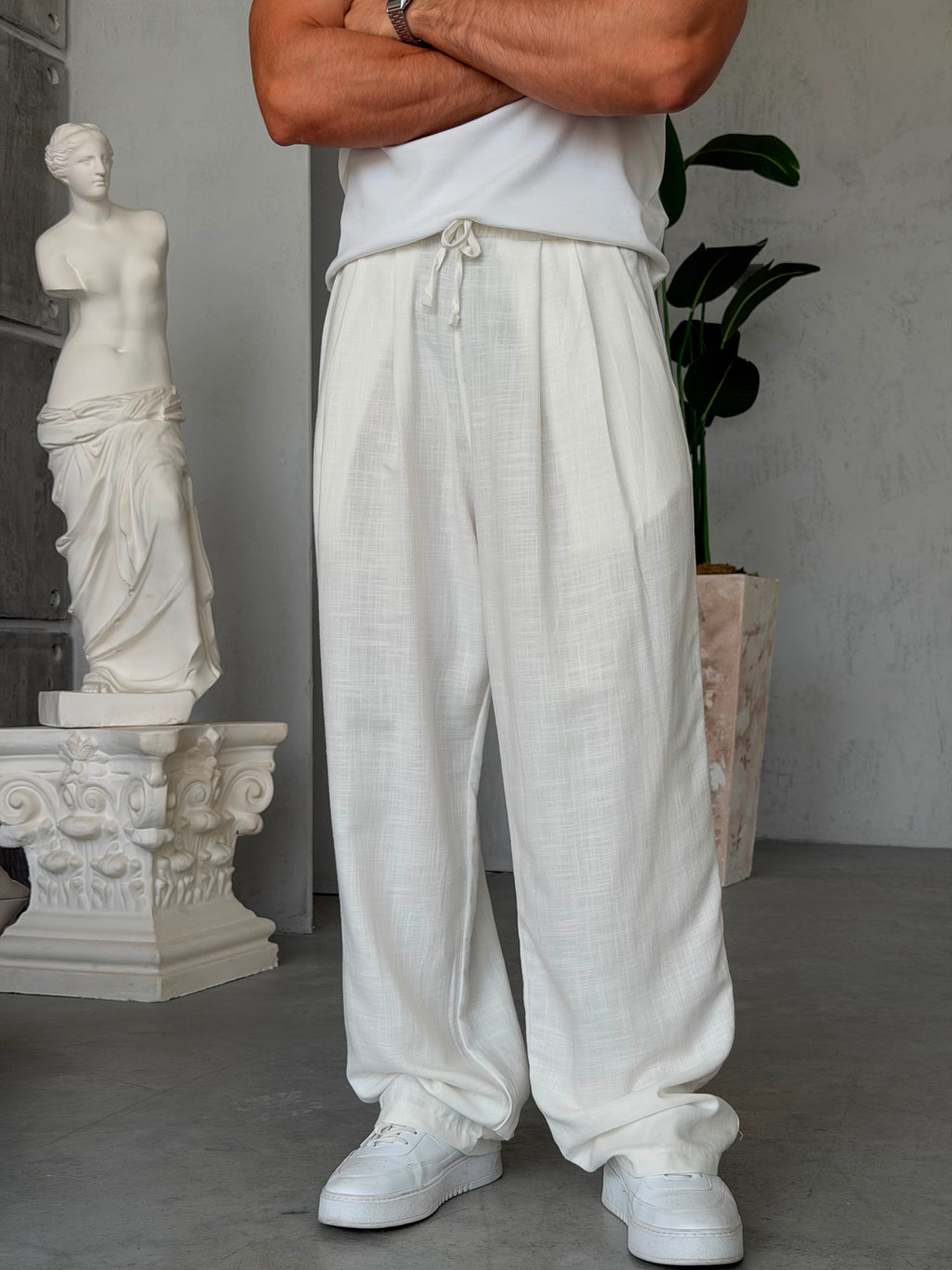 Linen Pleated Baggy Pants