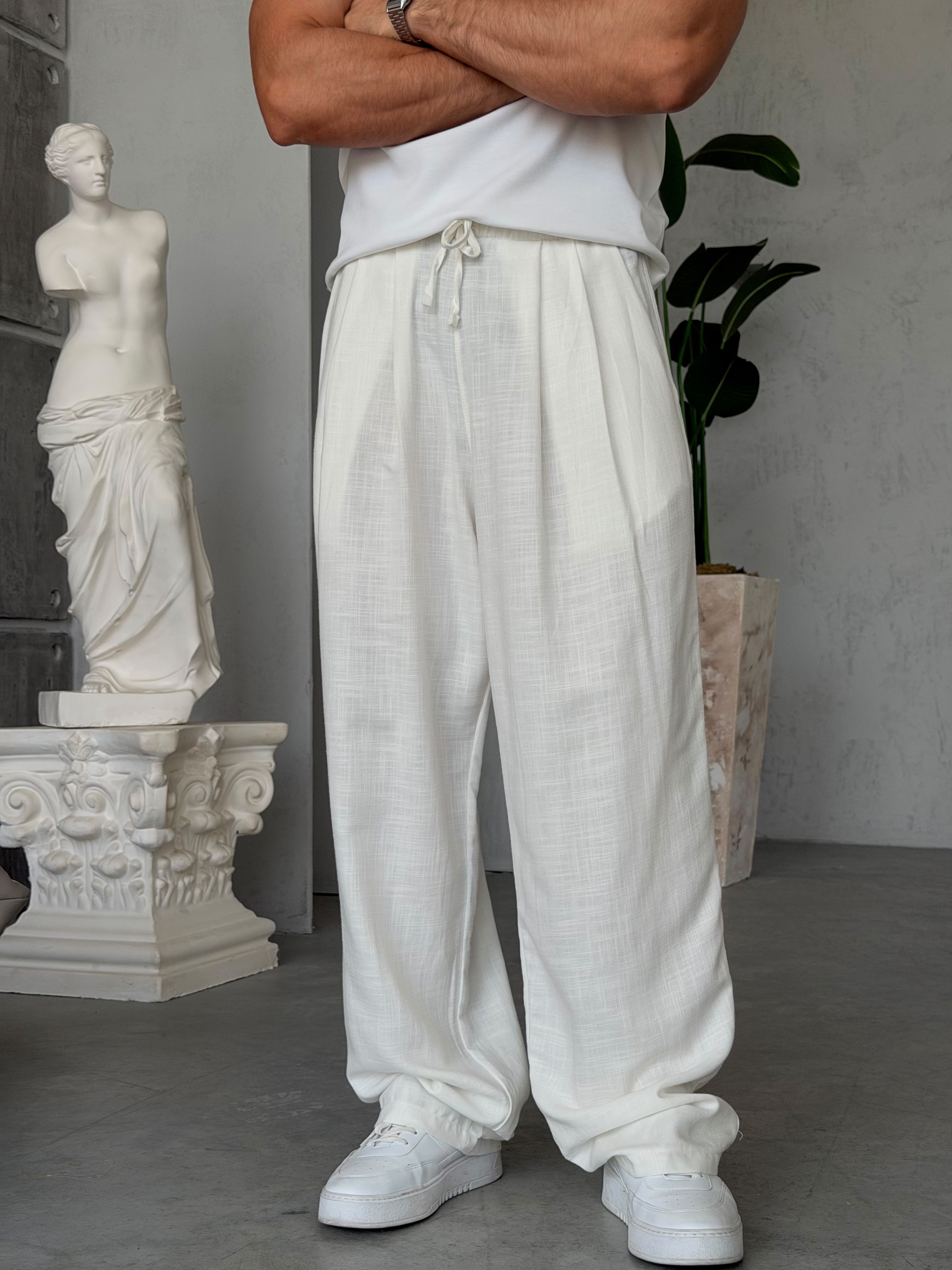 Linen Pleated Baggy Pants