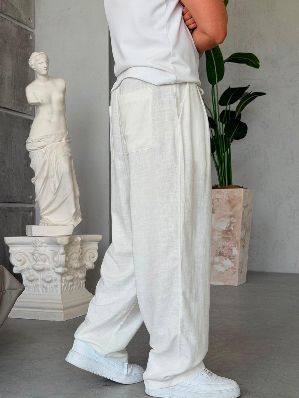 Linen Pleated Baggy Pants