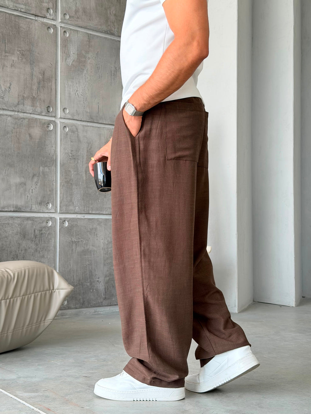 Linen Pleated Baggy Pants