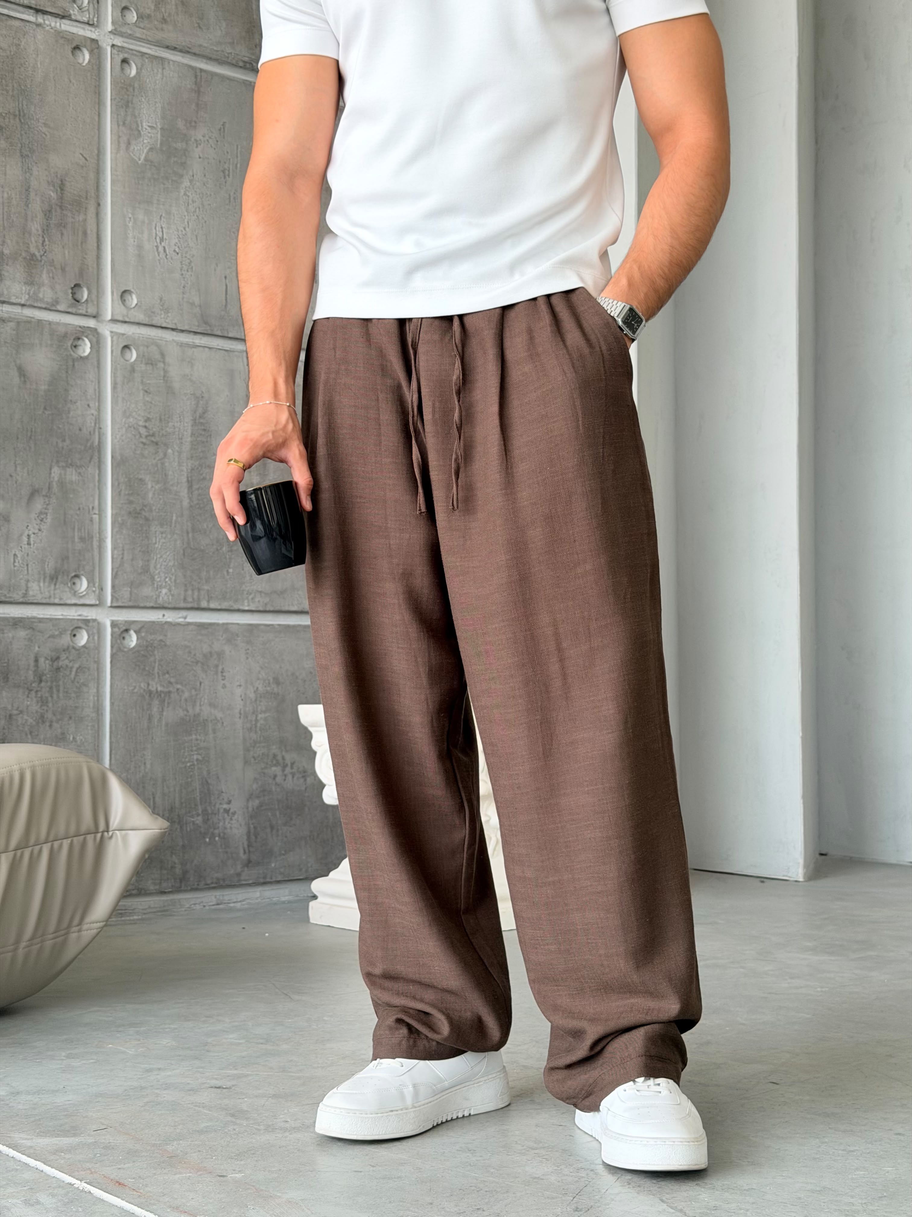 Linen Pleated Baggy Pants