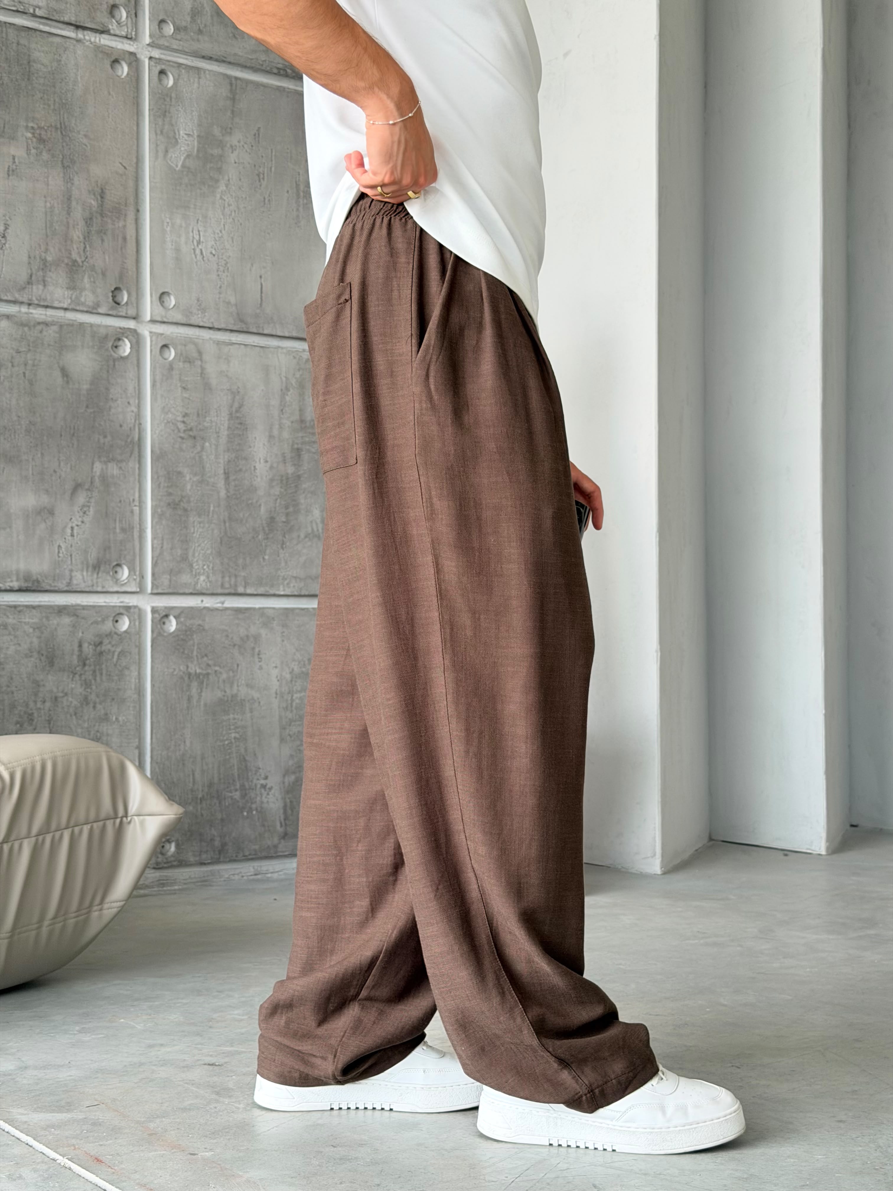 Linen Pleated Baggy Pants