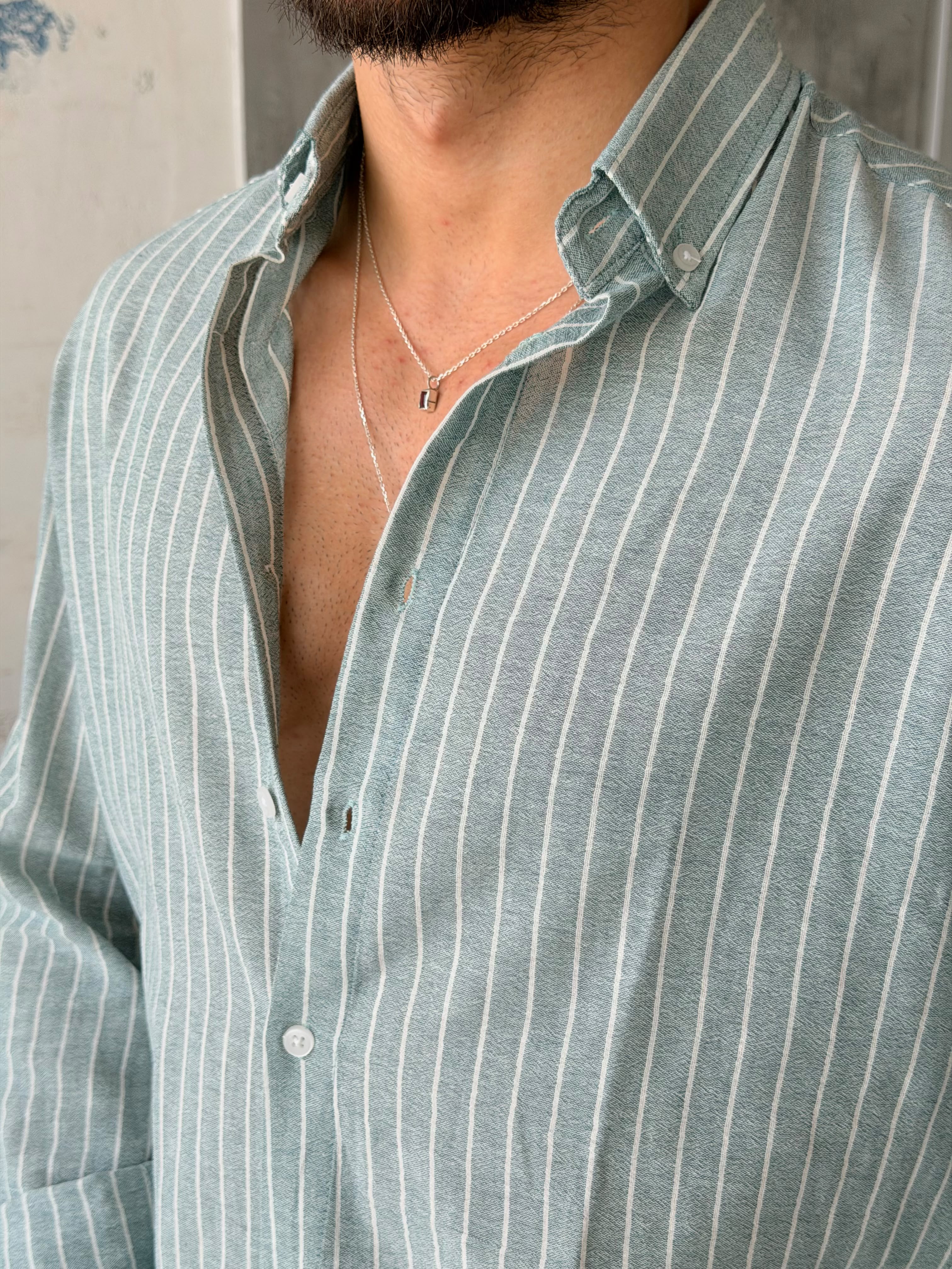 Striped Cotton Linen Shirt – Green/White