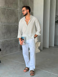 Striped Cotton Linen Shirt – White/Blue