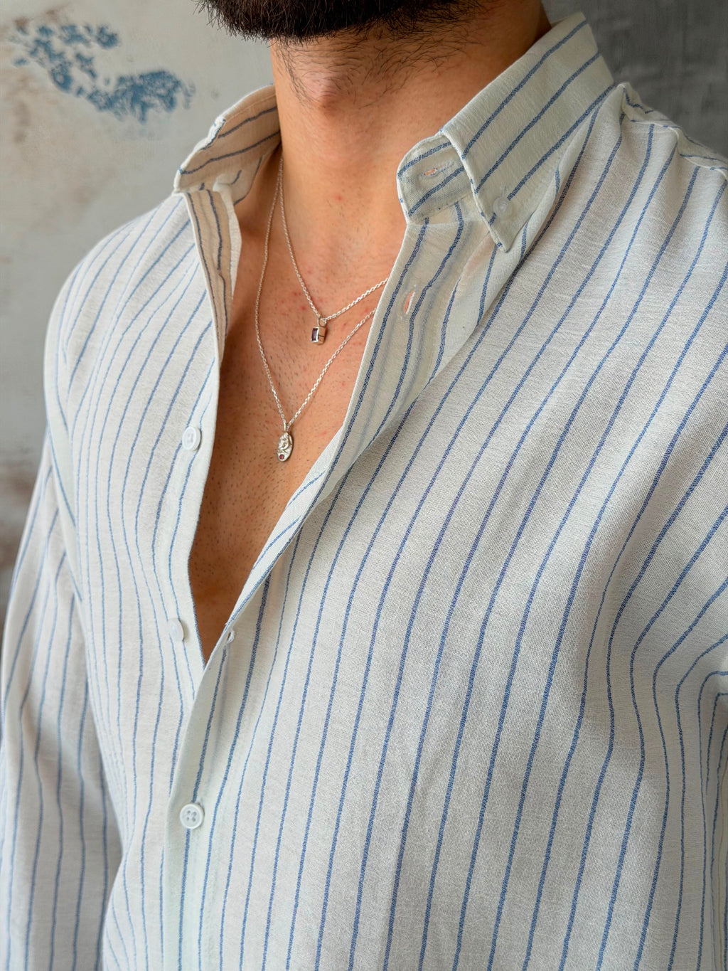 Striped Cotton Linen Shirt – White/Blue