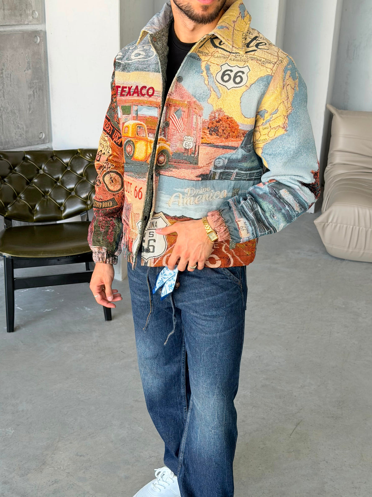 Road Trip Pattern Premium Lined Jacket