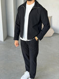 Tech Fabric Zip-Up Jacket & Trousers Set - BLACK
