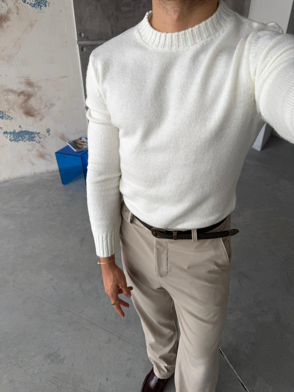 Soft Touch Crew Neck Knitwear - WHITE