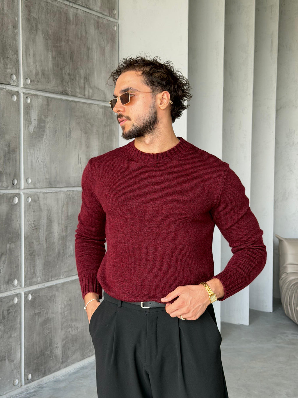 Soft Touch Crew Neck Knitwear - BORDO