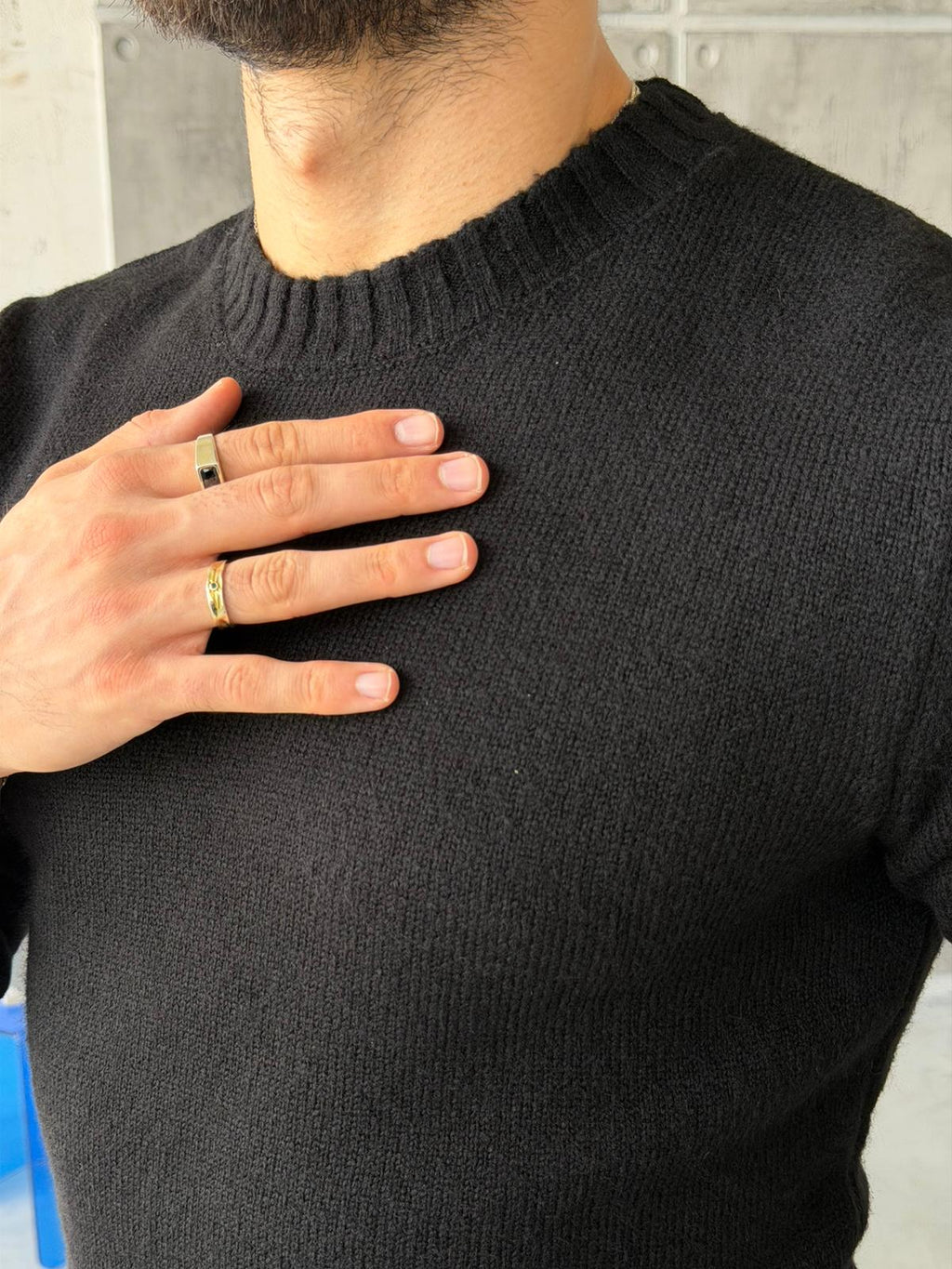Soft Touch Crew Neck Knitwear -BLACK