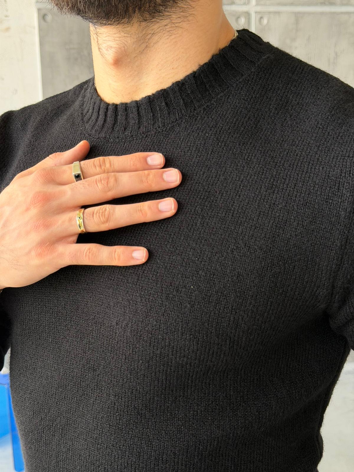 Soft Touch Crew Neck Knitwear -BLACK