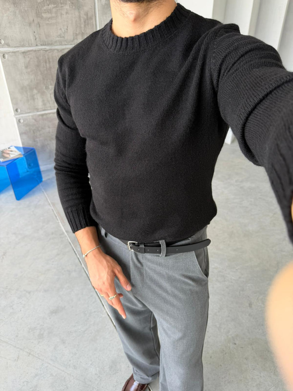 Soft Touch Crew Neck Knitwear -BLACK
