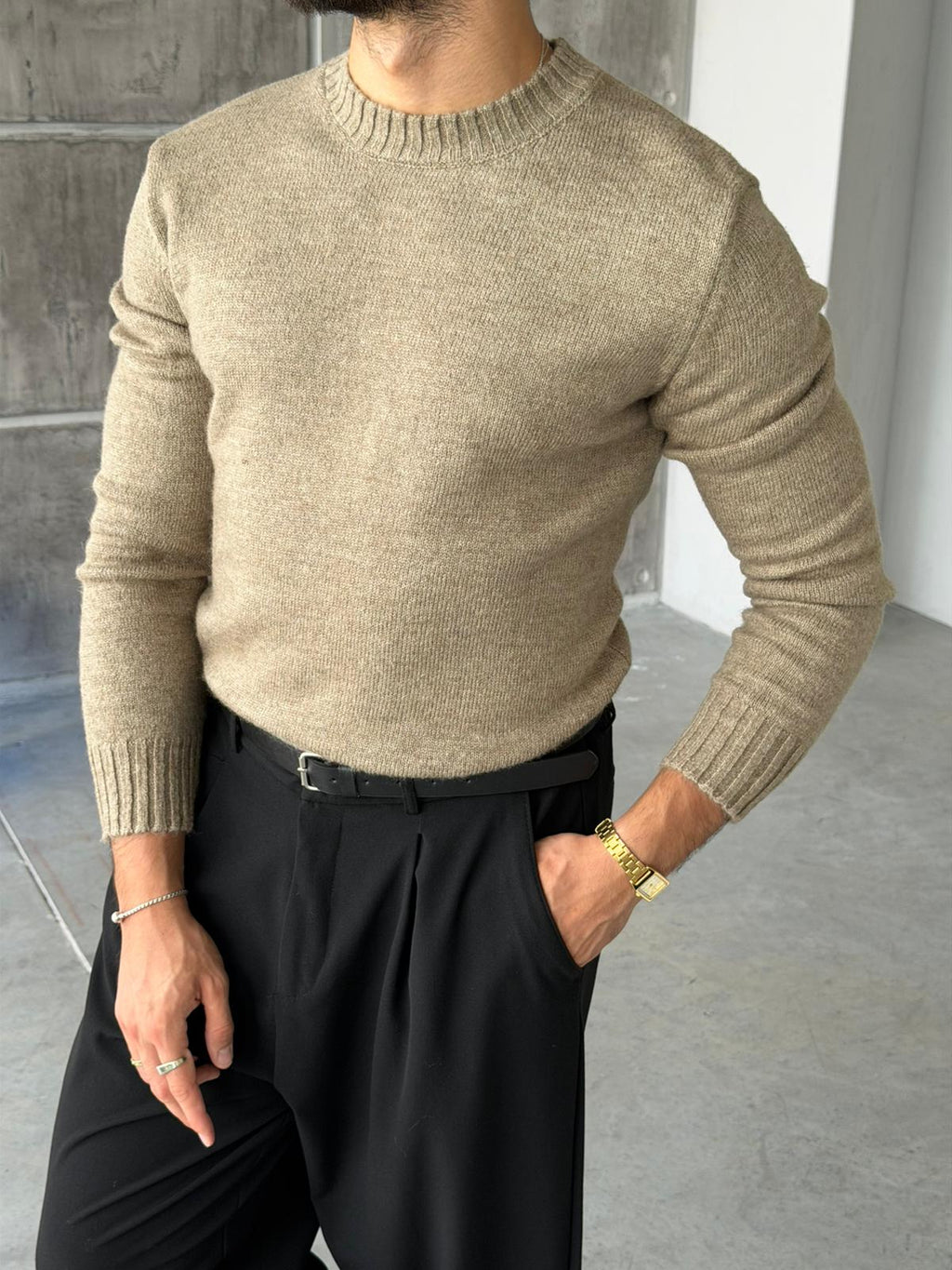 Soft Touch Crew Neck Knitwear - Brown