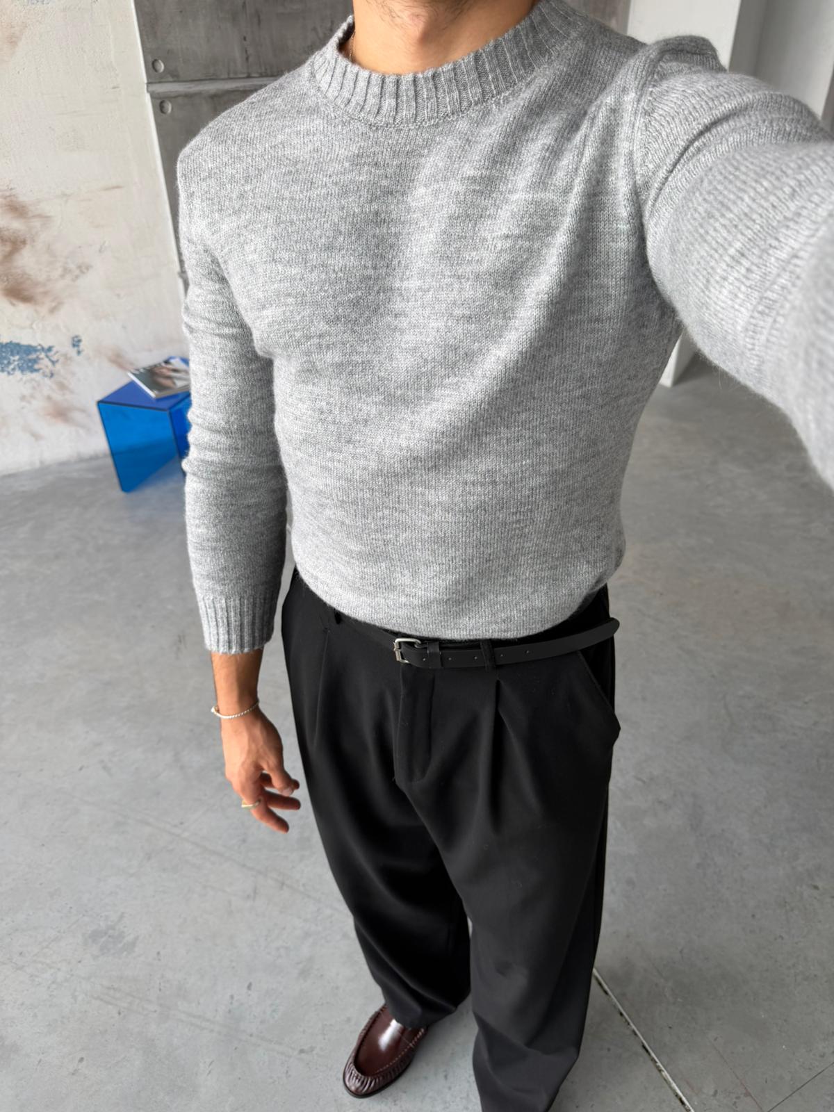 Soft Touch Crew Neck Knitwear - GRI