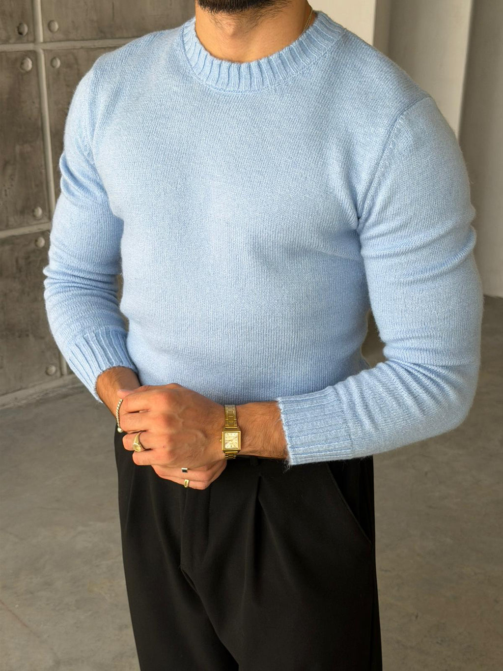 Soft Touch Crew Neck Knitwear - BABY BLUE