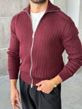 Textured Knit Double-Zip Cardigan – Bordo