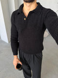 Premium Soft Touch Polo Knit Sweater - BLACK