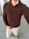 Premium Soft Touch Polo Knit Sweater - BROWN