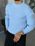 Ribbed Knit Basic Oversized Sweater - Navy Blue