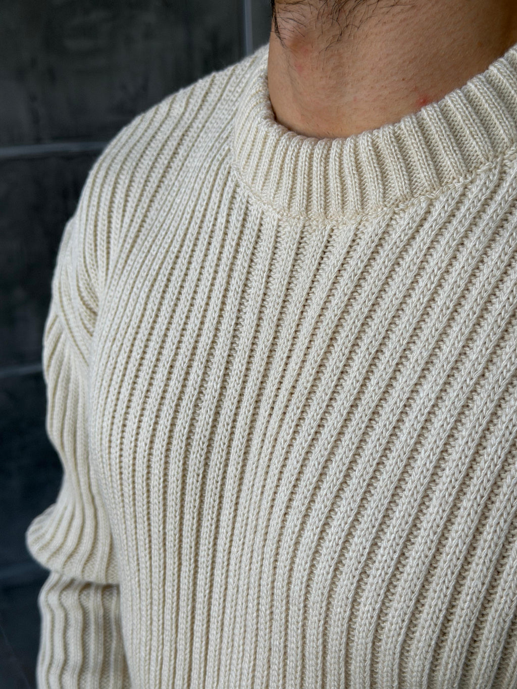 Ribbed Knit Basic Oversized Sweater - CREAM