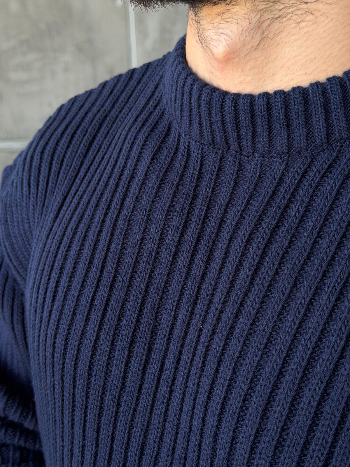 Ribbed Knit Basic Oversized Sweater - Navy Blue