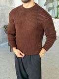 Ribbed Knit Basic Oversized Sweater - Brown
