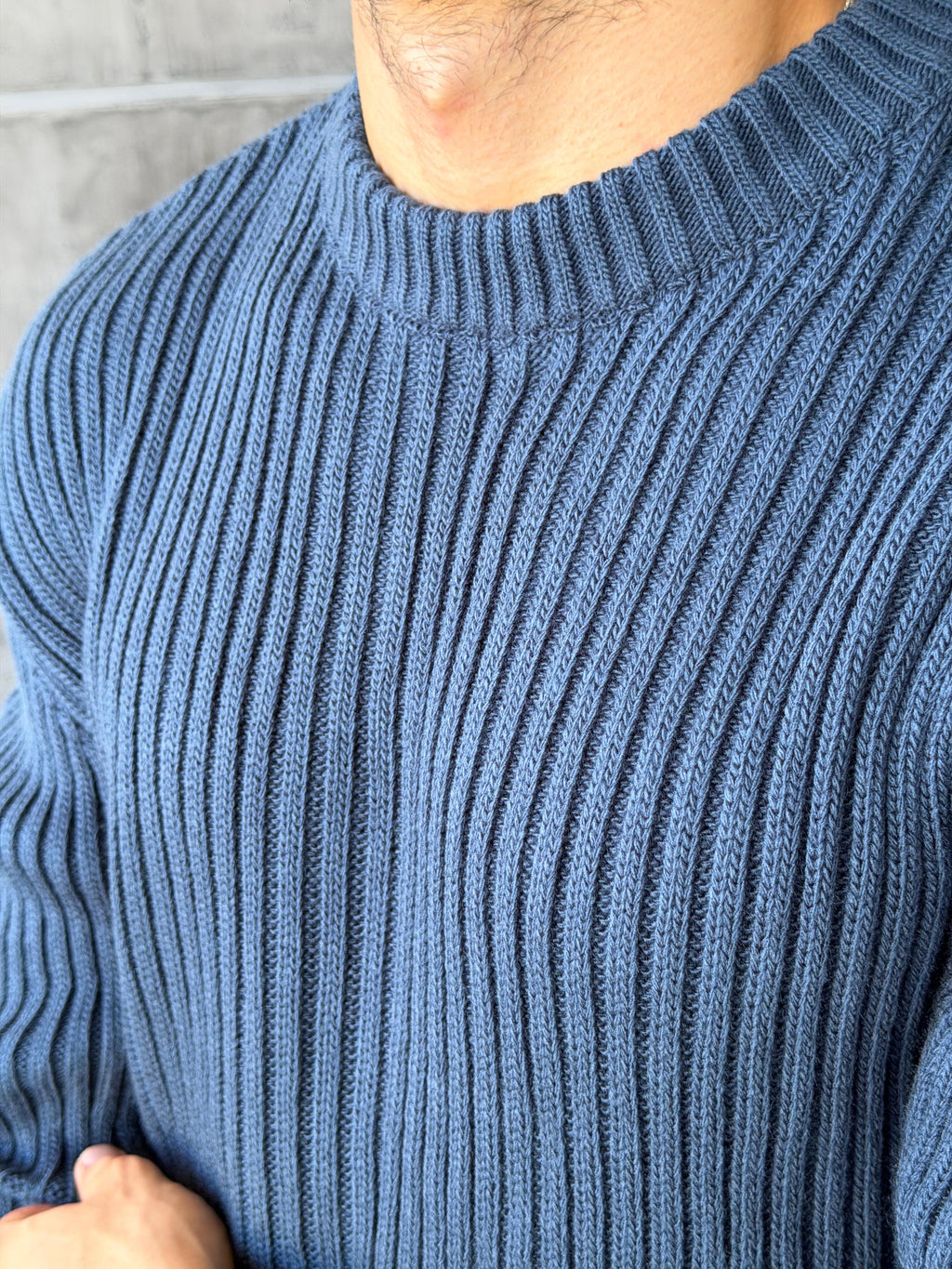 Ribbed Knit Basic Oversized Sweater - Indigo