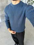 Ribbed Knit Basic Oversized Sweater - Indigo