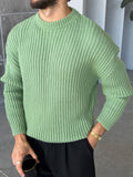 Ribbed Knit Basic Oversized Sweater - GREEN
