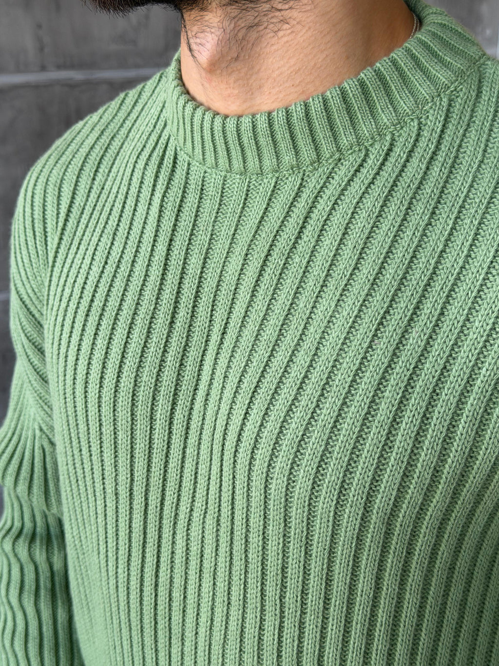 Ribbed Knit Basic Oversized Sweater - GREEN
