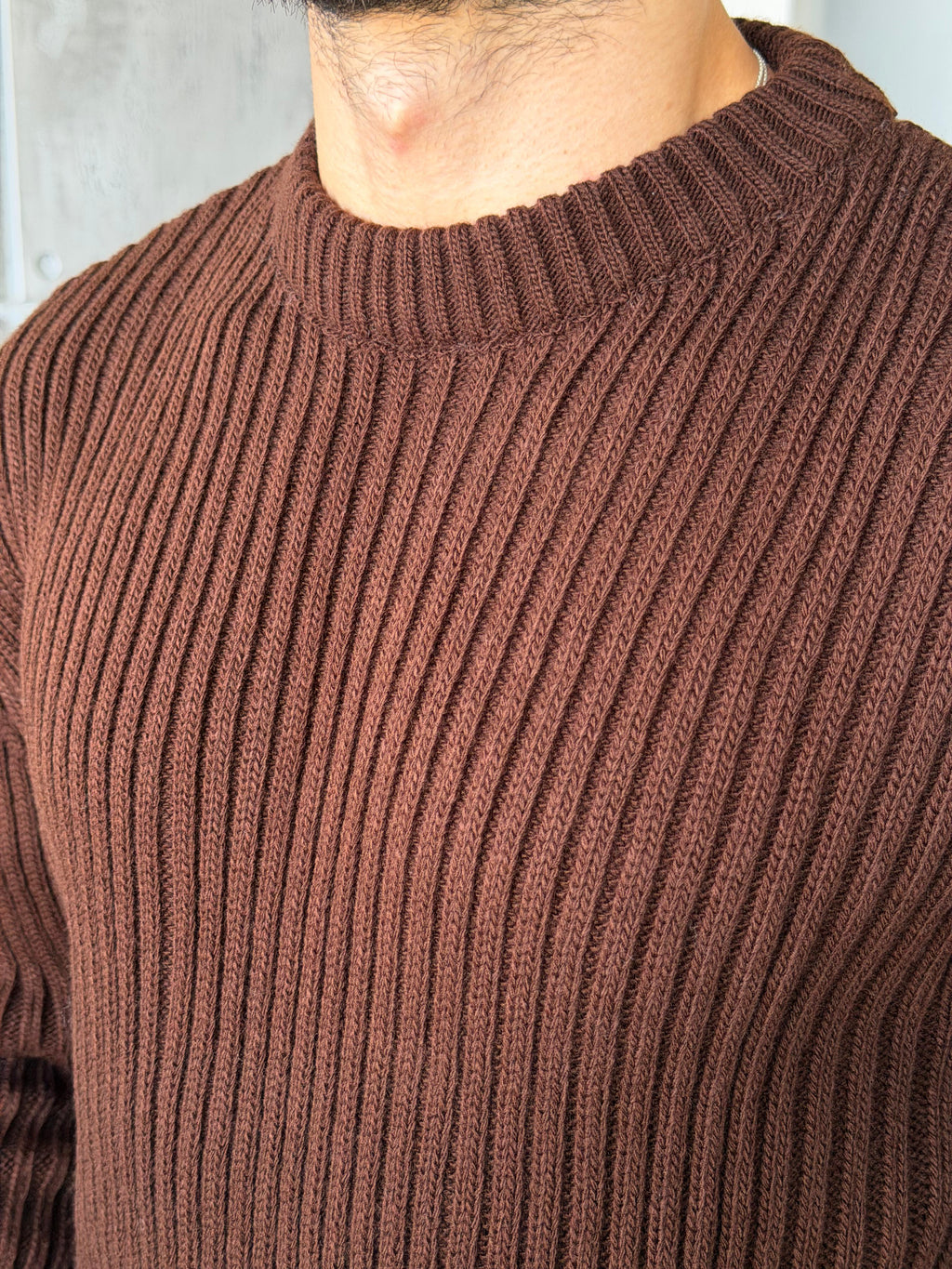 Ribbed Knit Basic Oversized Sweater - Brown
