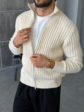 Ribbed Stand Collar Double-Zip - ECRU