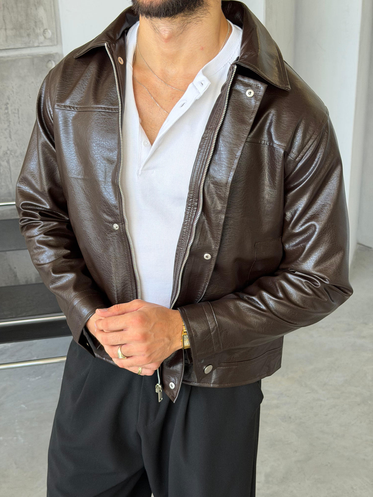 Old Money Leather Jacket – Dark Brown