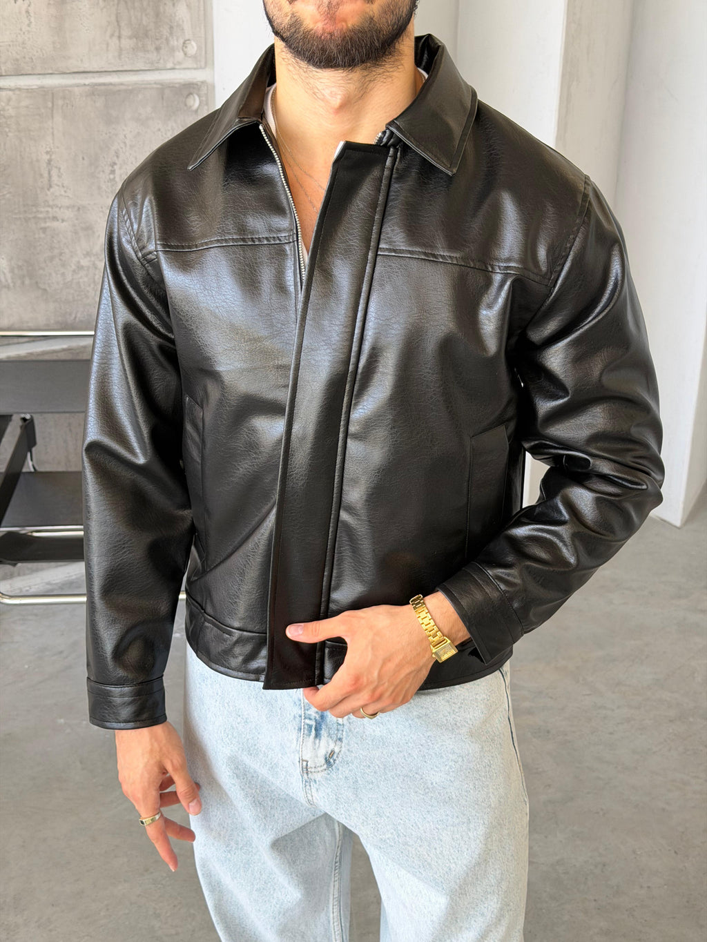 Old Money Leather Jacket – Black