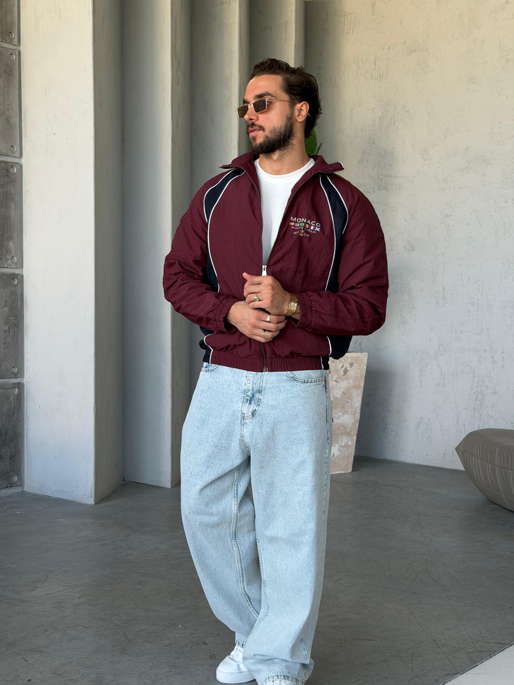 Monaco Stripe Zip Jacket – Bordo