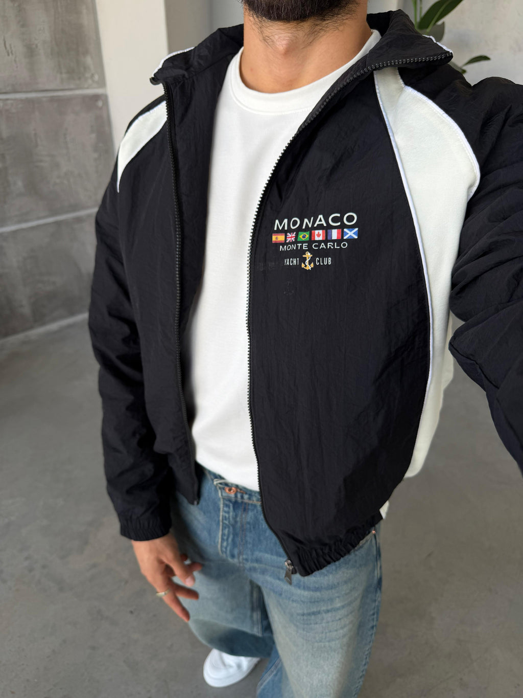 Monaco Stripe Zip Jacket – Black